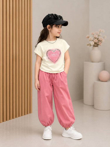 ست تاپ و شلوار وارداتی دخترانه قلبی
